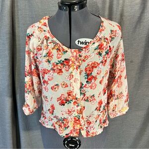 Charlotte Russe Button Up Sheer Floral Print Blouse Top Women’s X-Small